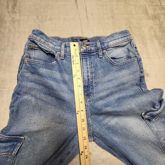 Express Jeans Womens 6 Long Blue Denim High Rise Straight Ankle Cargo Pockets - Picture 9 of 12